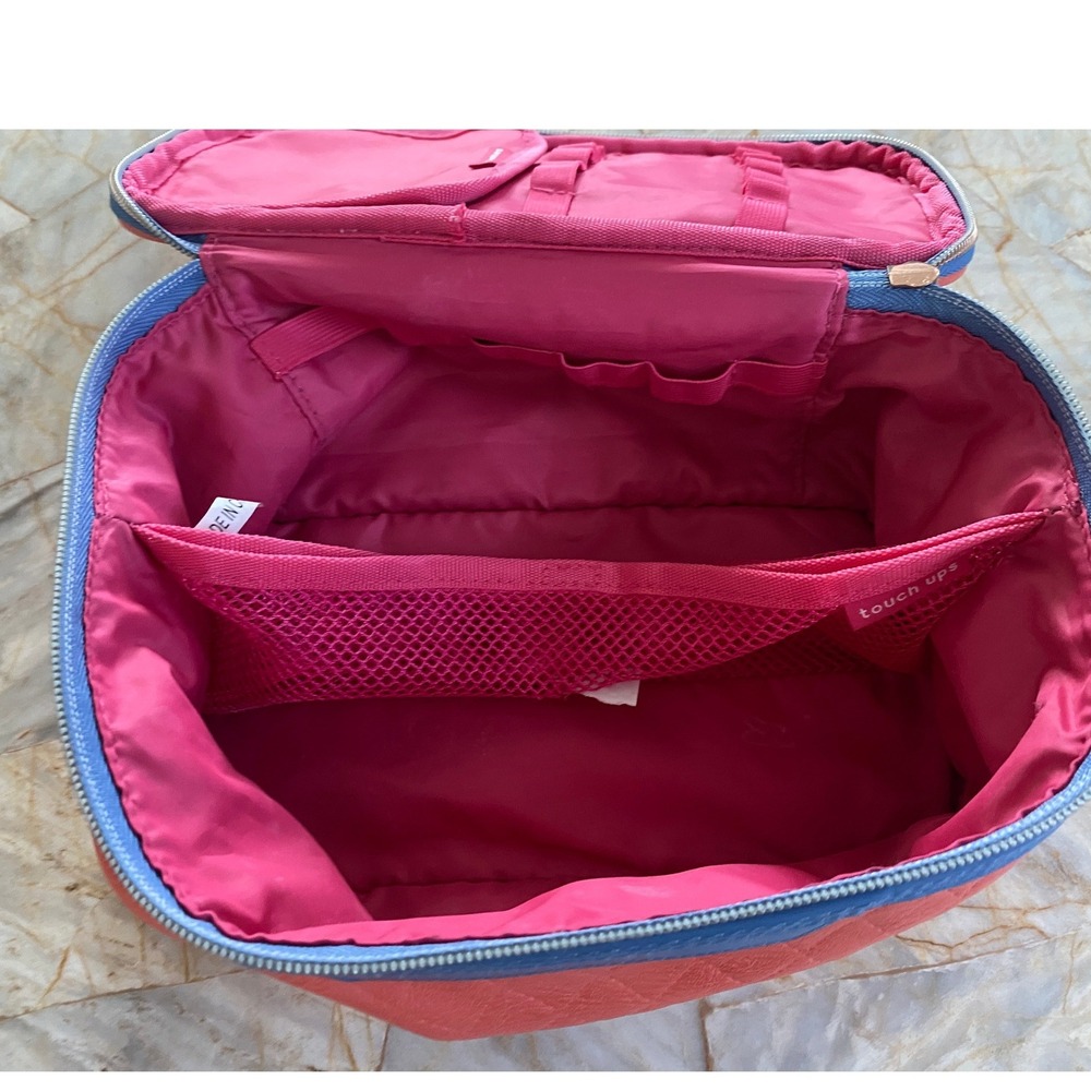 Sephora Quilted Makeup Train Case Coral Blue Travel Cosmetic Organizer Bag